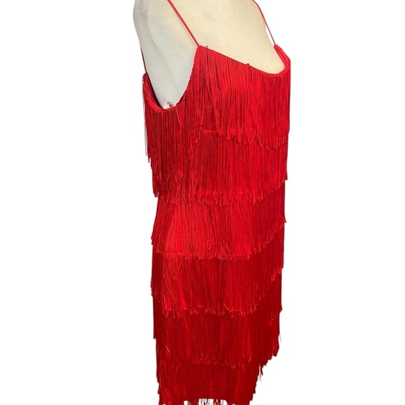 Morgan and Co Elegant Red Fringe Flapper Dress Size 13/14 Great Gatsby Party Fun - Picture 3 of 13